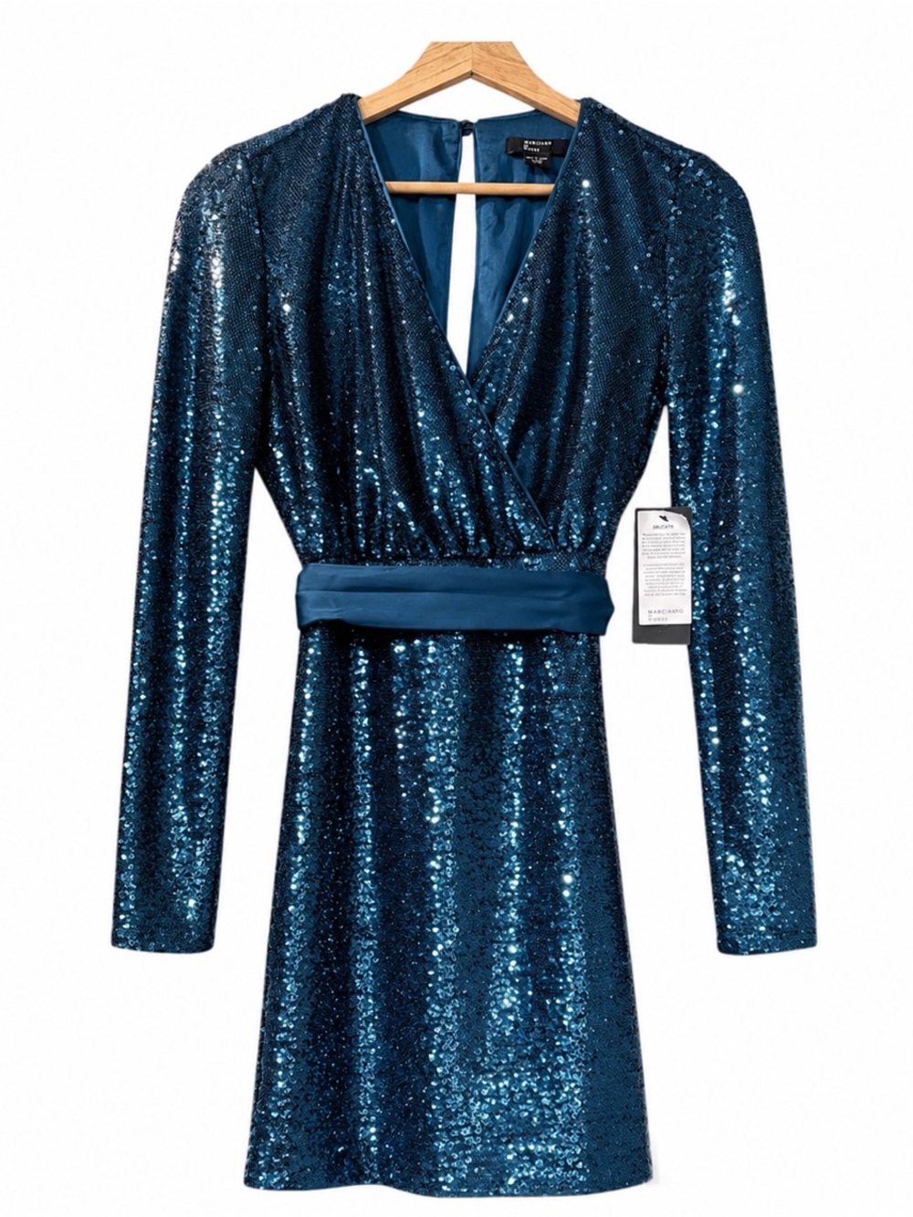 Guess by Marciano Y2K Blue Sequin Dress Wrap Dress w/Satin Belt